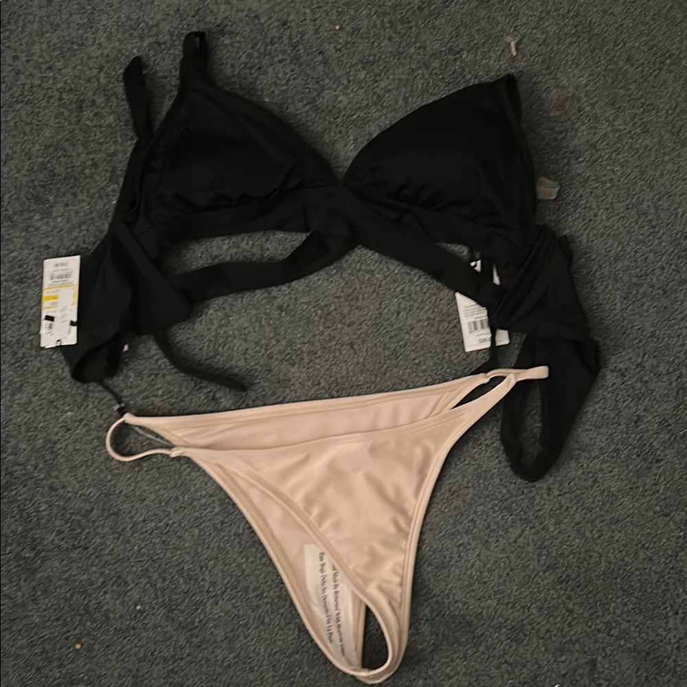 NWT shade and shore Black and Cream Women's Bikini Set size large 12/14